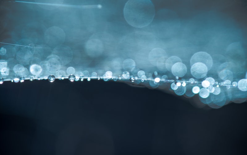 Abstract dark blue photo with light blue, water-like orbs along the top half 